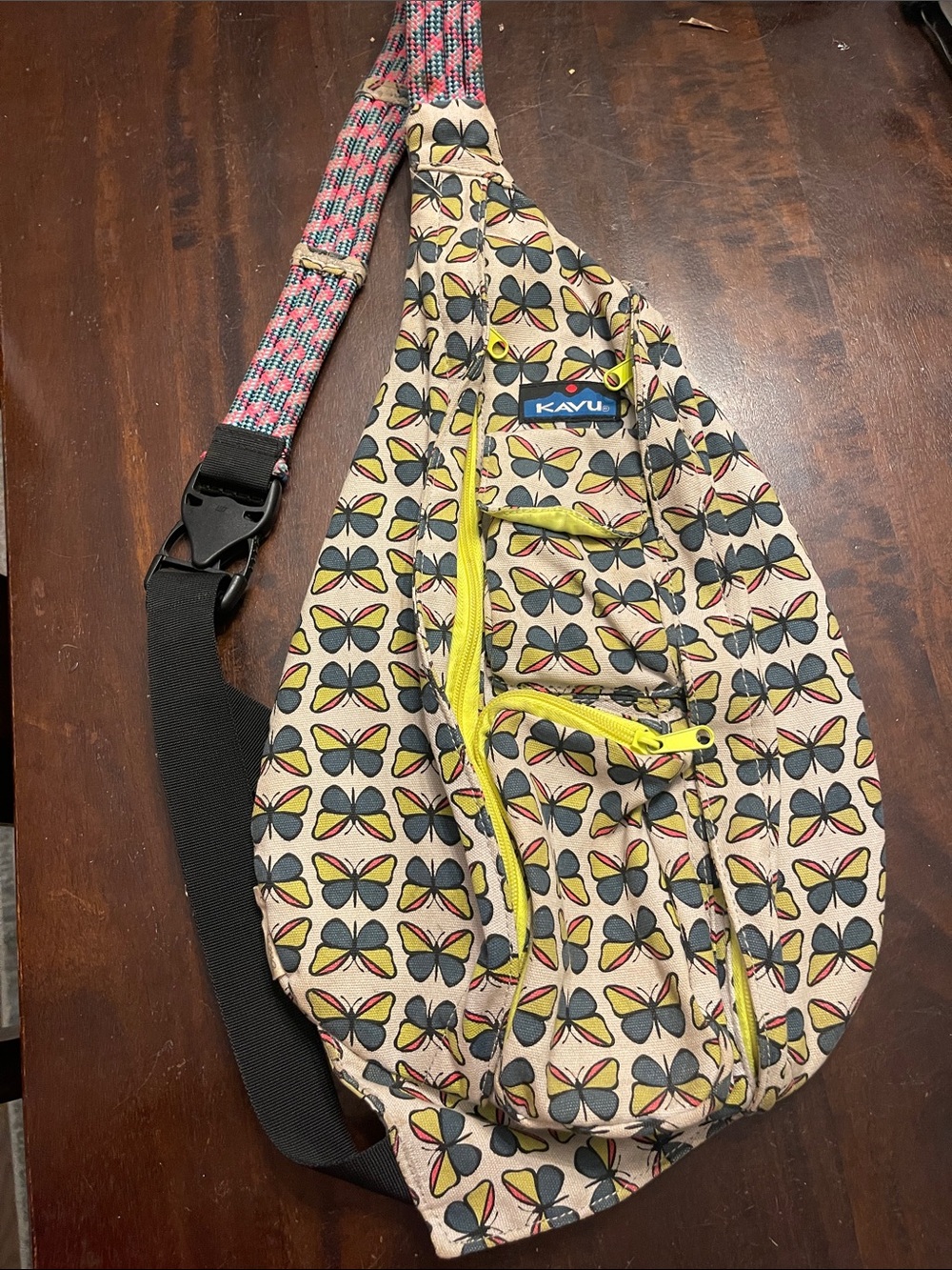 Kavu Beige Butterfly Sling Bag with Yellow Accents